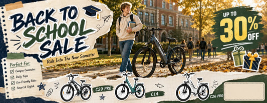 Student riding ZAZAWORK folding e‑bike on university campus road