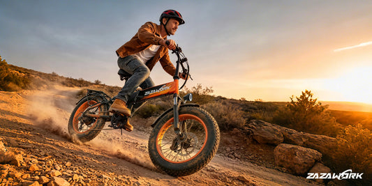  ZAZAWORK CF1000 off-road e-bike loaded with bikepacking bags on forest trail, long distance trip scene