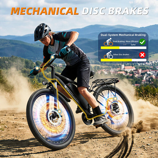ZAZAWORK fat tire off-road electric bike riding on rugged countryside gravel trail, summer outdoor all-terrain adventure riding scene