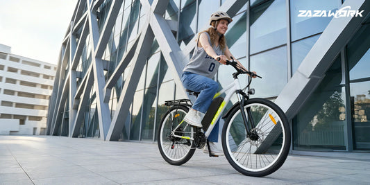 ZAZAWORK CF29 EU city electric bike female rider urban scene