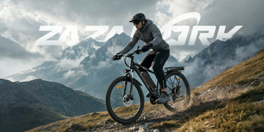 ZAZAWORK high-power e-bike equipped with full long-distance touring gear and partition storage bags, outdoor long ride preparation scene